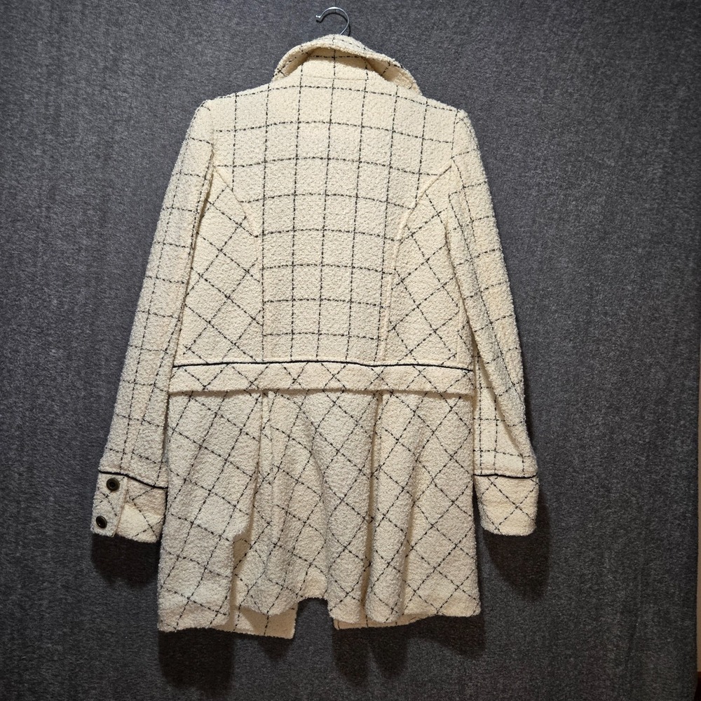 Free People Women's Check Grid Long Over Coat Jacket Sz 8 Ivory / Cream - Picture 11 of 11